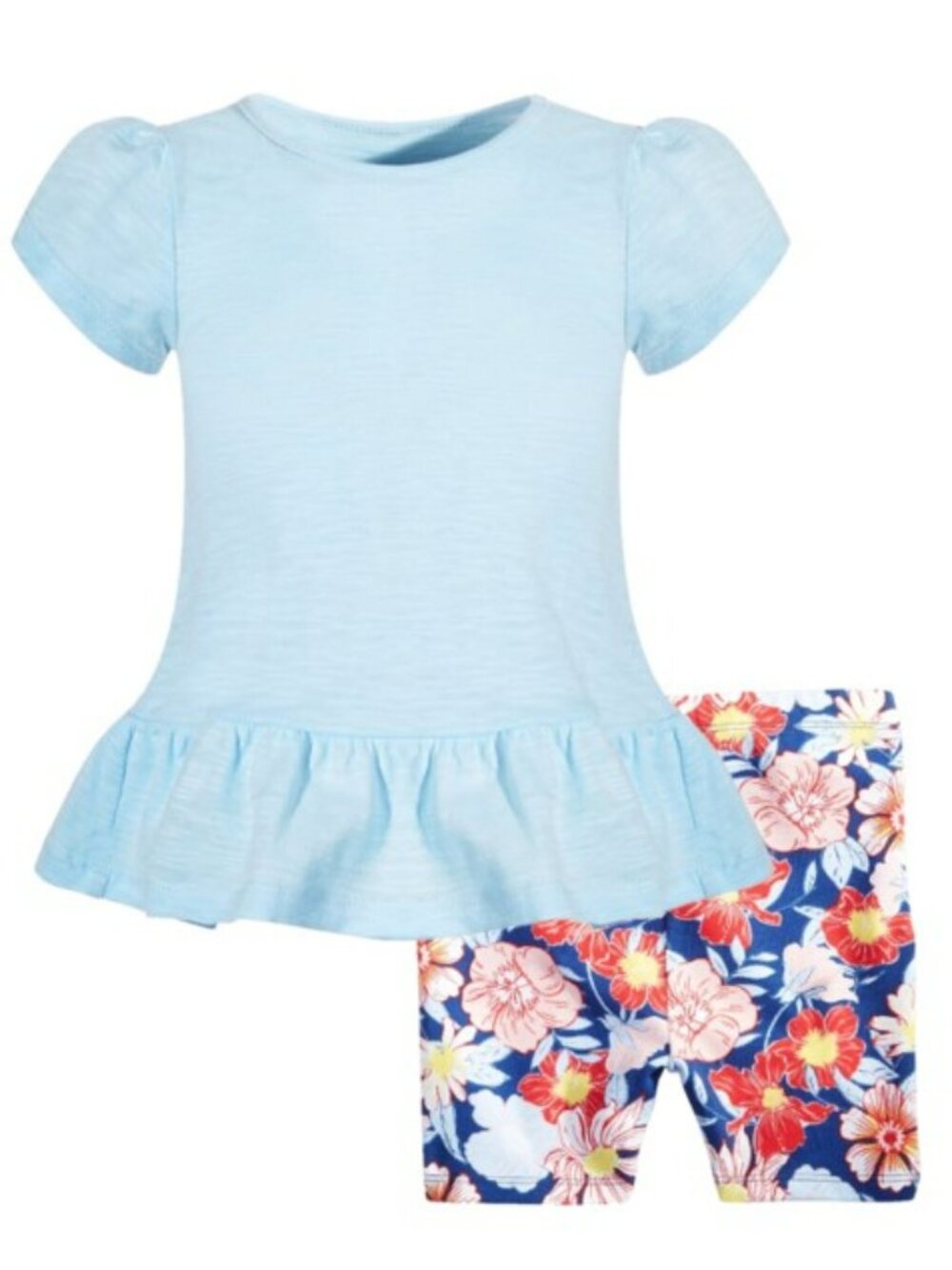 NWT. FIRST IMPRESSIONS Girls Blue Top/Floral Shorts 2-Pc Set